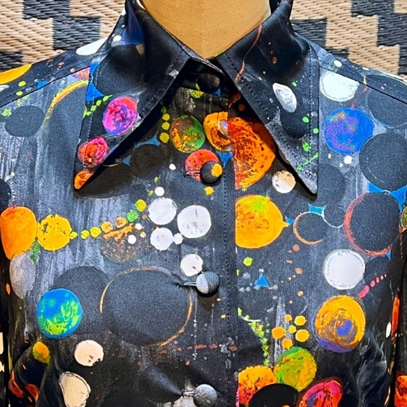VINTAGE 70s psychedelic disco button down shirt dagger collar rainbow multicolor - Picture 7 of 13